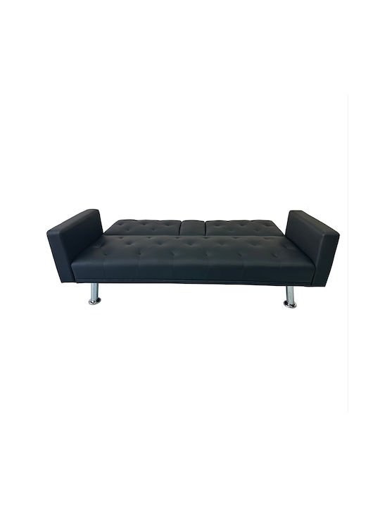 Arms Three-Seater Couch Bed Artificial Leather Black Pu 188x88x79 cm