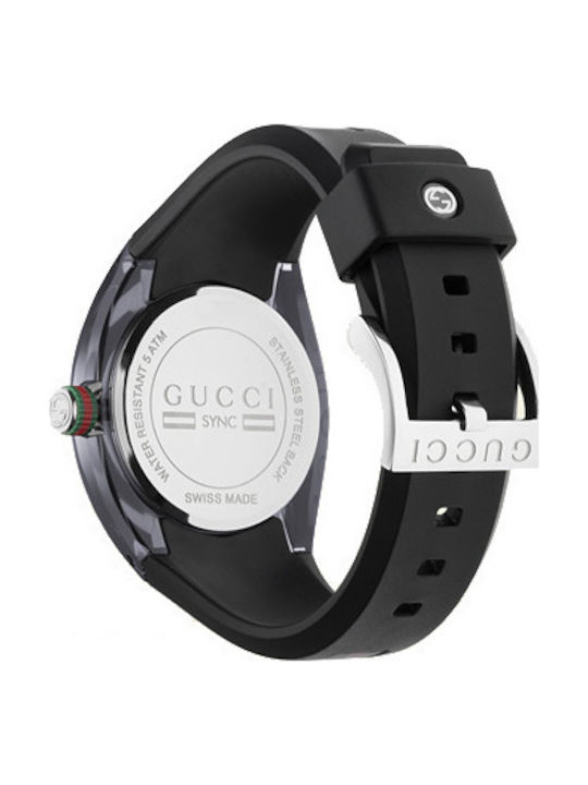 Gucci Ανδρικό Ρολόι Μπαταρίας με Μαύρο Καουτσούκ Λουράκι