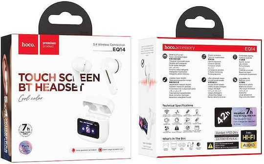 Hoco EQ14 Cool Color In ear Bluetooth хендсфри Слушалки с Кутийка за Зареждане Бял