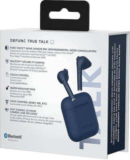Defunc True Talk In-Ear Bluetooth-Freisprecheinrichtung Kopfhörer mit Schweißresistenz und Ladeetui Blau