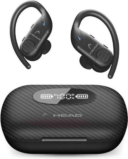 Head In-ear Bluetooth Handsfree Earphones with Sweat Resistance and Charging Case Black
