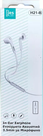 Jes 001021005 In-ear Handsfree Ακουστικά με Βύσμα 3.5mm Λευκό