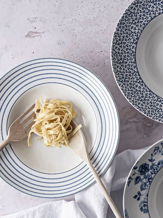 Pasta Plate Round Porcelain Ø27.5xh5.4cm White-Blue Floris Blueprint Laura Ashley La182771 00033495