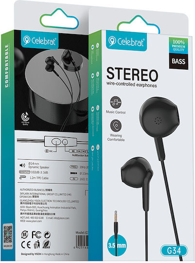 Celebrat G34-BK In-ear Handsfree Headphones with Connector 3.5mm Black
