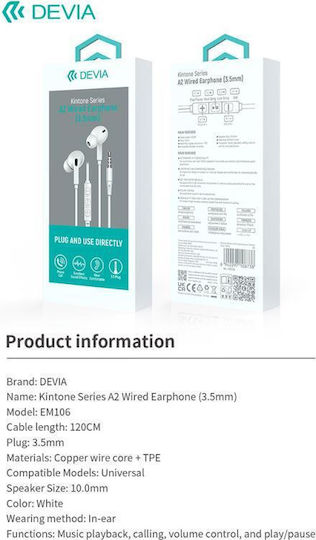 Devia Kintone A2 In-Ear Freisprecheinrichtung Kopfhörer mit Stecker 3.5mm Weiß