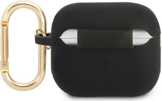 Guess Logo Case Θήκη Δερμάτινη με Γάντζο σε Μαύρο χρώμα για Apple AirPods 3