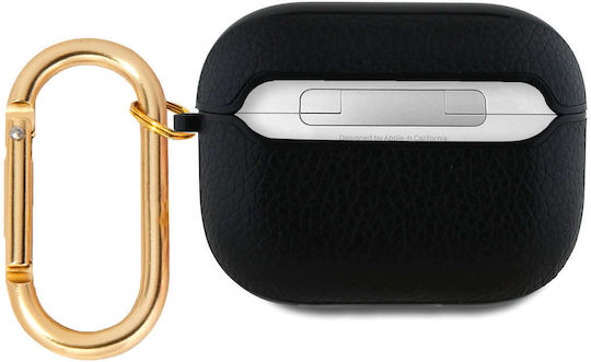 Guess Logo Case Θήκη Δερμάτινη με Γάντζο σε Μαύρο χρώμα για Apple AirPods 3