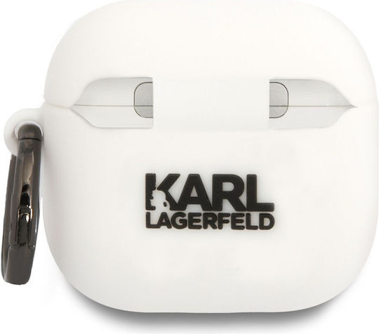 Karl Lagerfeld Karl Head 3D Case Silicone with Hook in White color for Apple AirPods 4
