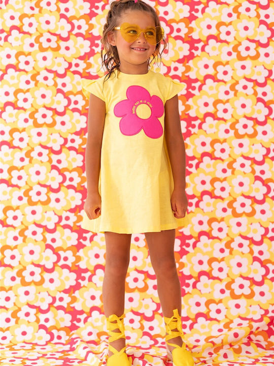 Kinderkleid Kurzärmelig Leinen Gelb