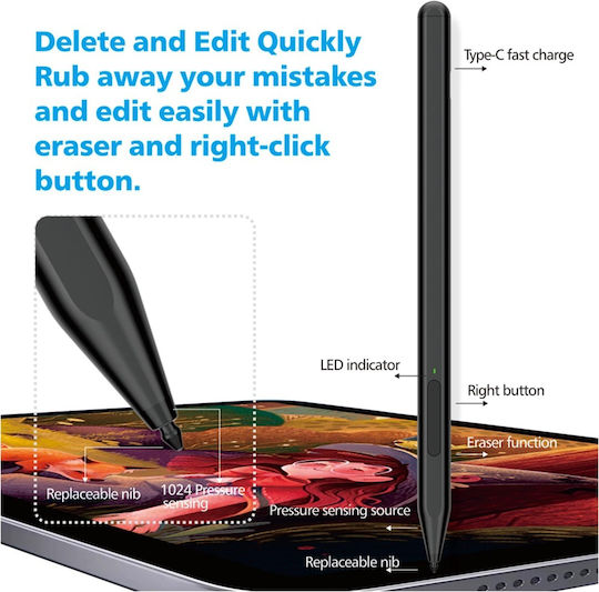Techsuit F97 Ψηφιακή Γραφίδα Αφής με Palm Rejection για Microsoft Surface σε Μαύρο χρώμα