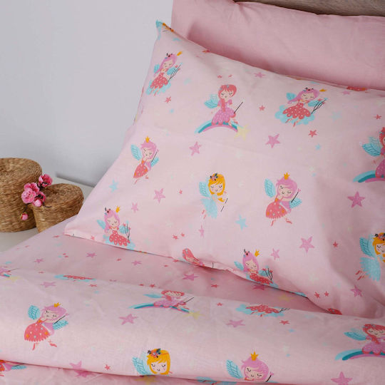 White Fabric Kids Sheets Set Fairytale Pink 165x270cm