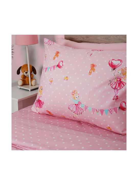 Set Cearceafuri Pentru Copii Din Țesătură Albă Single Princess Roz 165x270cm