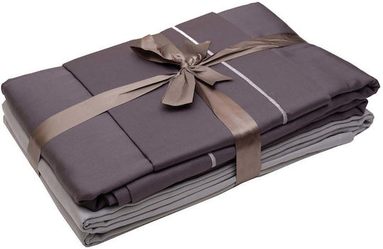 White Fabric Sheet Set King Cotton Savoy Grey 270x280cm