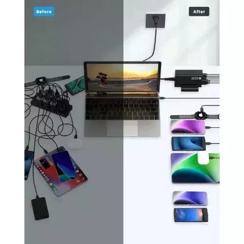 Andowl Βάση Φόρτισης GaN με 2 Θύρες USB-A και 4 Θύρες USB-C 200W Power Delivery / Quick Charge 3.0 σε Μαύρο χρώμα (Q-CD787)
