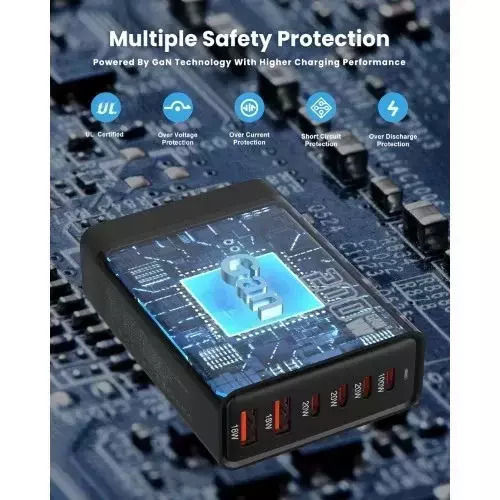 Andowl Βάση Φόρτισης GaN με 2 Θύρες USB-A και 4 Θύρες USB-C 200W Power Delivery / Quick Charge 3.0 σε Μαύρο χρώμα (Q-CD787)