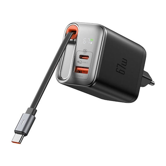 Mcdodo Charger with Built-in Cable GaN with USB-A Port and USB-C Port USB-C 67W Blacks (CH-4100)