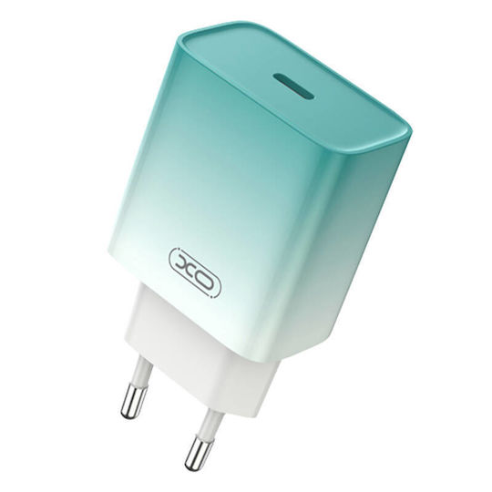 XO Mobile Phone Charger with USB-C Port and USB-C - Lightning Cable 30W Power Delivery Blue-White