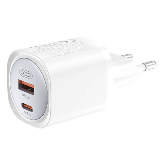 XO Φορτιστής Χωρίς Καλώδιο με Θύρα USB-A και Θύρα USB-C 30W Power Delivery Λευκός (CE21)