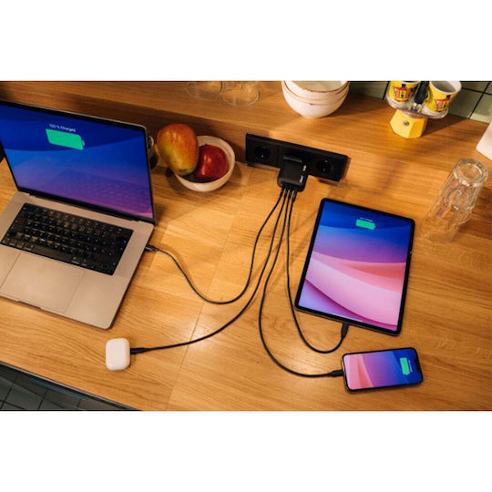 Verbatim Charger Without Cable GaN with USB-A Port and 3 USB-C Ports 100W Power Delivery / Quick Charge 3.0 Blacks (Mini)