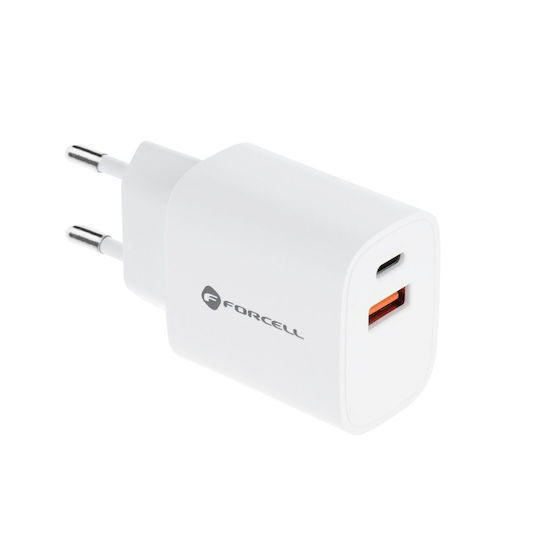 Forcell Φορτιστής Χωρίς Καλώδιο με Θύρα USB-A και Θύρα USB-C 30W Power Delivery / Quick Charge 4.0 Λευκός (FOCH-198052)