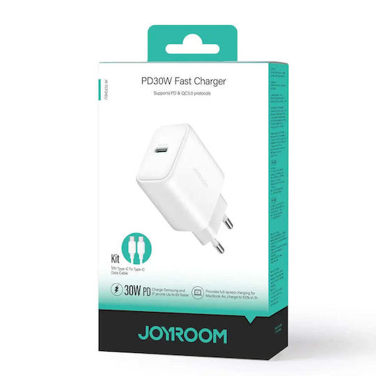 Joyroom Charger with USB-C Port and Cable USB-C - USB-C 30W Power Delivery Whites (JR-TCF24)