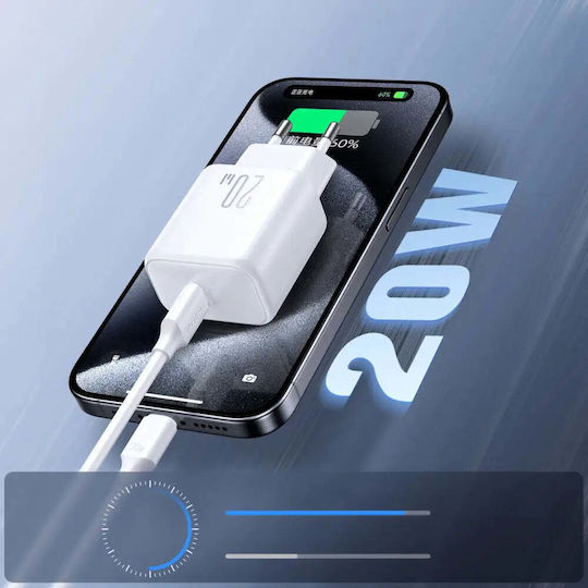 Joyroom Charger with USB-C Port and Cable USB-C - USB-C 20W Power Delivery Whites (JR-TCF20)
