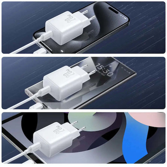 Joyroom Charger with USB-C Port and Cable USB-C - USB-C 20W Power Delivery Whites (JR-TCF20)