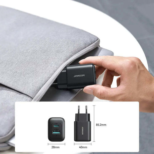 Joyroom Φορτιστής Χωρίς Καλώδιο με Θύρα USB-A και Θύρα USB-C 25W Power Delivery Μαύρος (JR-TCF13)