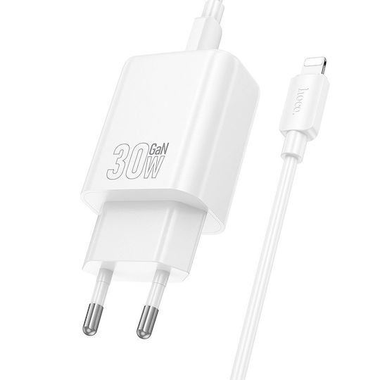 Hoco Φορτιστής με Θύρα USB-C και Καλώδιο USB-C - Lightning 30W Power Delivery / Quick Charge 3.0 Λευκός (N62)
