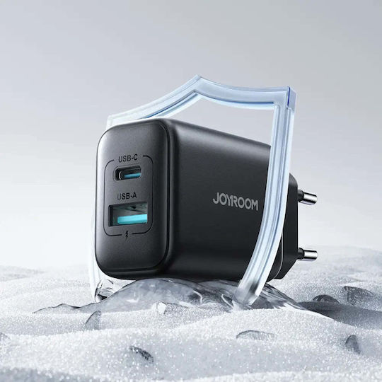 Joyroom Φορτιστής Χωρίς Καλώδιο με Θύρα USB-A και Θύρα USB-C 25W Power Delivery Μαύρος (JR-TCF13)