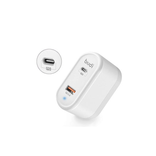 Budi Ladegerät ohne Kabel mit USB-A Anschluss und USB-C Anschluss 18W Weißs (328E)