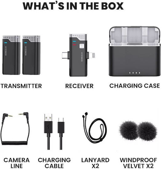 Sonic Gear Wireless Clip-on Wireless Δυναμικό Microphone Shock Mounted Journalistic