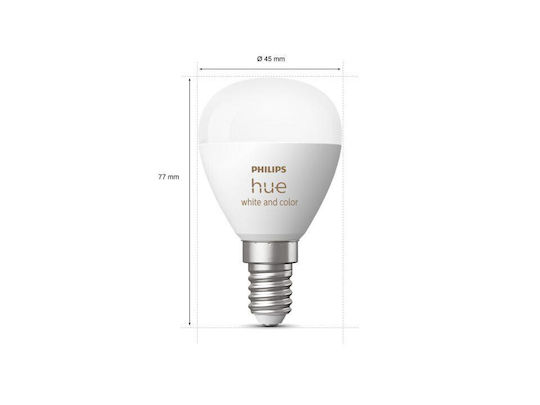 Philips Becuri Smart LED 5.1W pentru Dulie E14 și Formă P45 RGBW 470lm Reglabil în intensitate 2buc