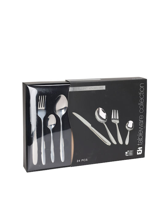 Excellent Houseware Σετ Μαχαιροπίρουνα Ανοξείδωτα Ασημί 24τμχ