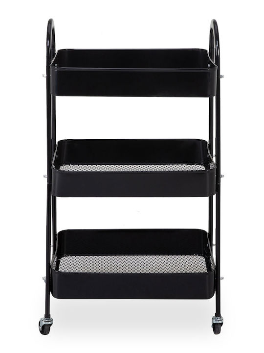 Metallisches Küchenwagen mit 3 Ebenen Schwarz 44x31.5x79.5cm