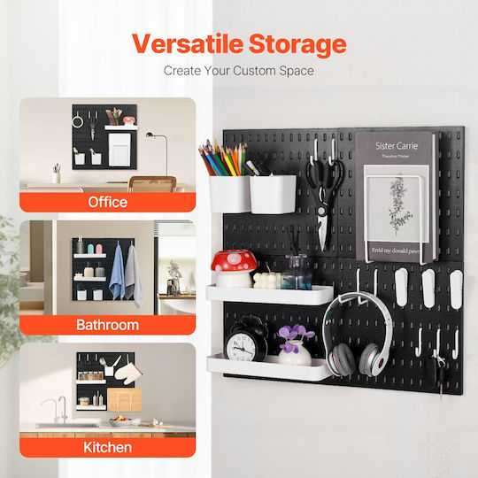 Vevor Pegboard Combination Kit 11 X 11" Plastic Pegboard 4 Panels Home Black