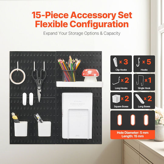 Vevor Pegboard Combination Kit 11 X 11" Plastic Pegboard 4 Panels Home Black