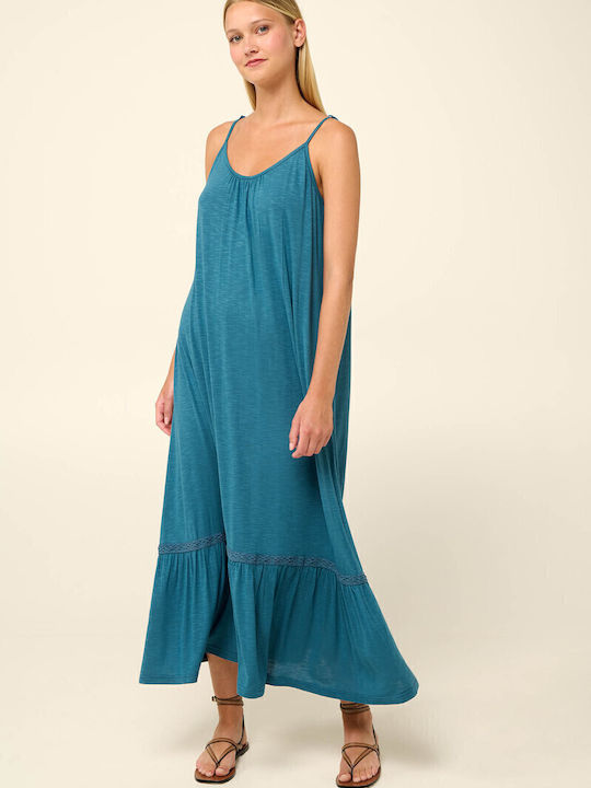 Sommer Maxi Wickel Damenkleid Blau Legion