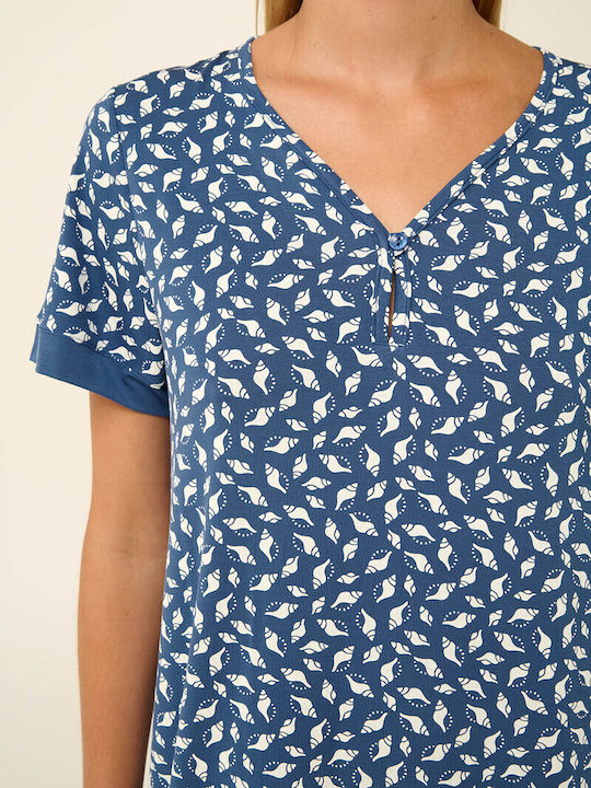 Vamp Sommer Damen Nachthemd Blue Raf