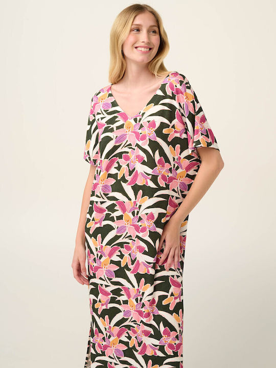 Kaftan V-Ausschnitt Blumen Aquarellmuster Violett Quarz 22494-Violett Quarz 22494-Violett Quarz Violett Quarz