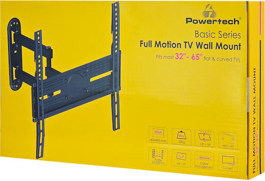 Powertech PT-1388 Βάση Τηλεόρασης Τοίχου με Βραχίονα έως 65" και 35kg Μαύρο