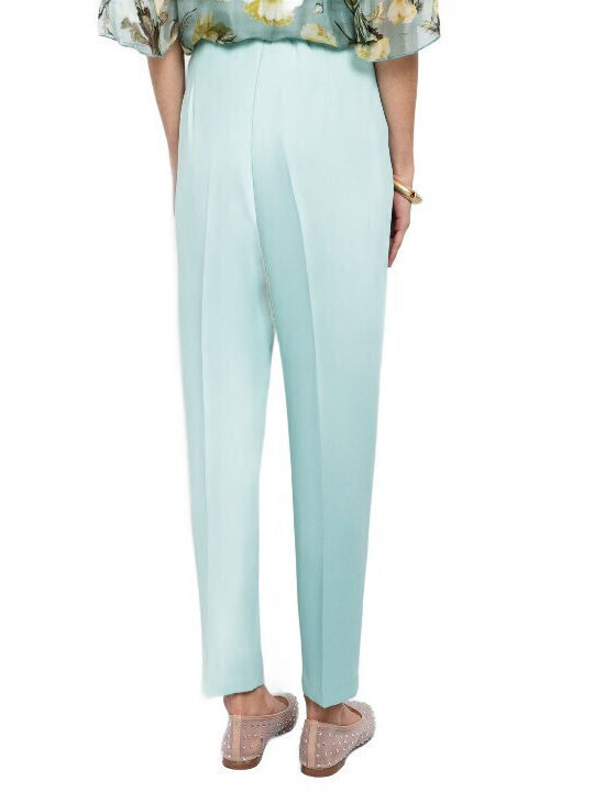 Women's High-waisted Fabric Trousers with Elastic Loose Fit Bay Leaf Mint