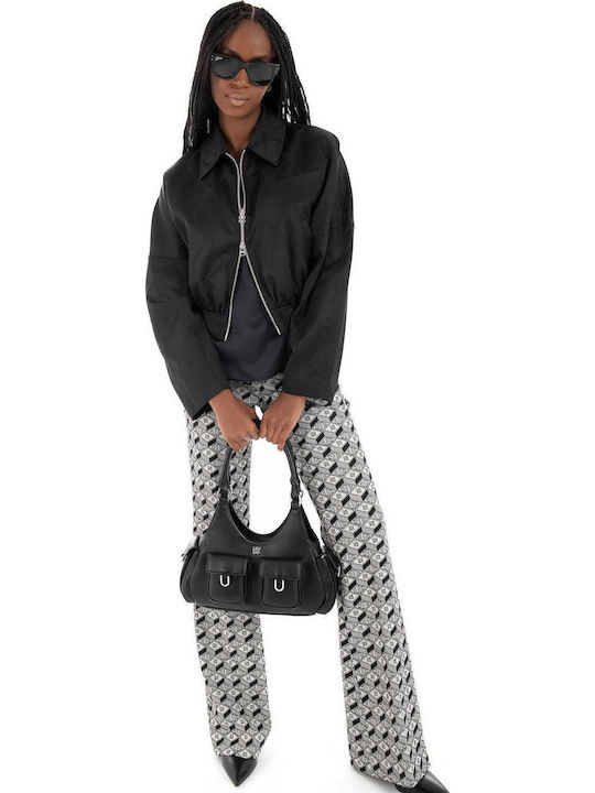 Haubea Women's Fabric Trousers Slim Fit BLACK & WHITE