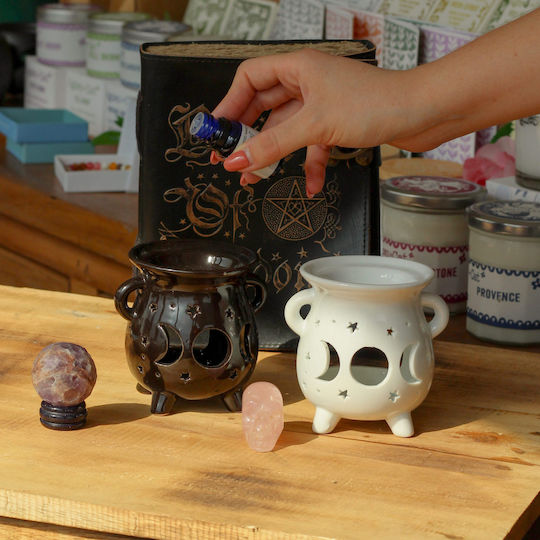 Λευκός Αρωματιστής Τις Φάσεις Σελήνης Oil Burner Cauldron Moon Phases 10cm