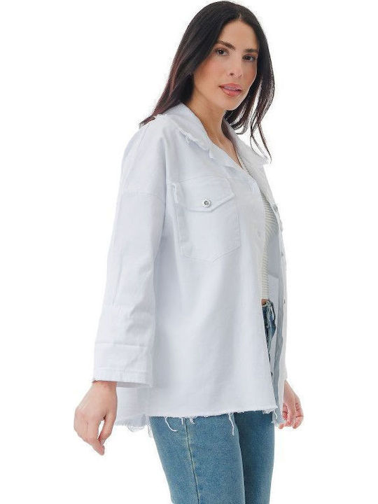 Women's Short Jean Jacket for Spring or Autumn White
