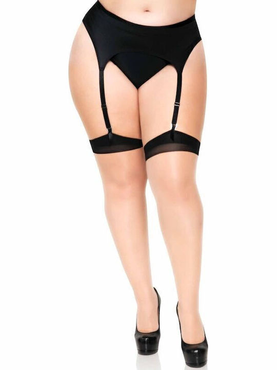 Leg Avenue Plus Size Cuban Heel Lycra Sheer Thigh High with Backseam Sexy Socks Beige