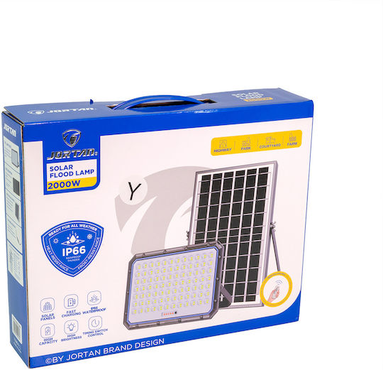 Jortan Στεγανός Ηλιακός Προβολέας LED 2000W Ψυχρό Λευκό 6500K με Τηλεχειριστήριο IP66
