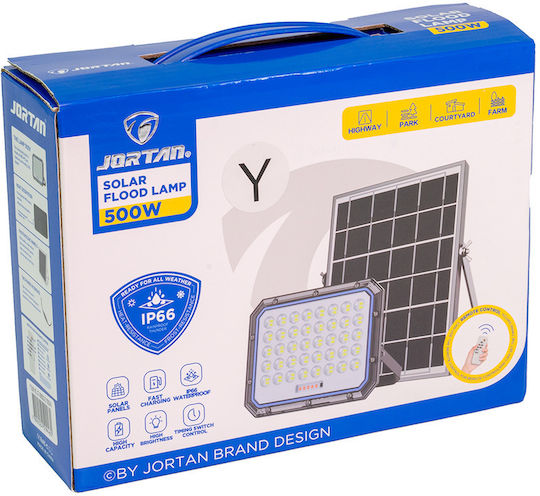 Jortan Waterproof Solar LED Floodlight 500W Cold White 6500K with Remote Control IP66