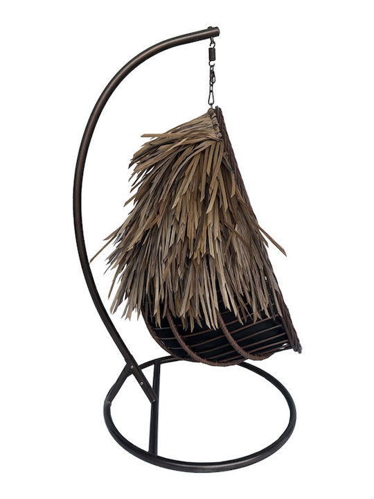Varur Hängende Garten & Veranda Schaukel mit Kissen Sessel Rattan Braun L120xB105xH195cm