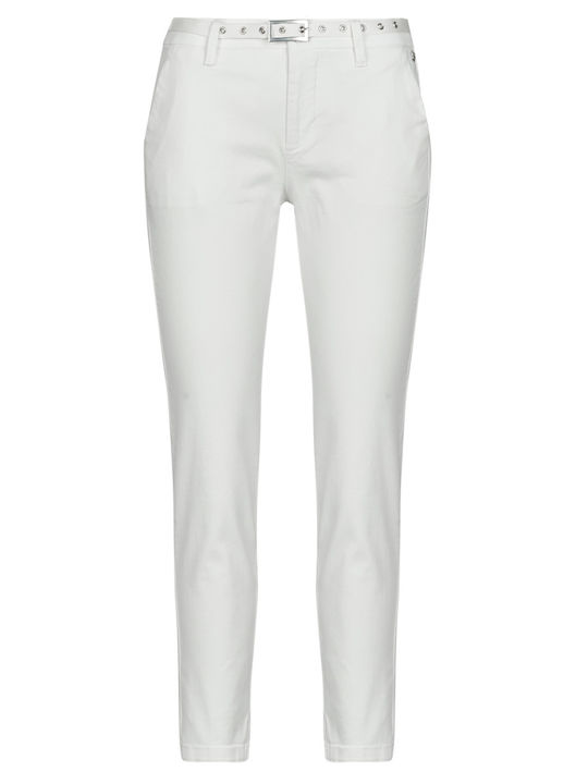 Dama Pantaloni Chino cu Croială Carrot Alb
